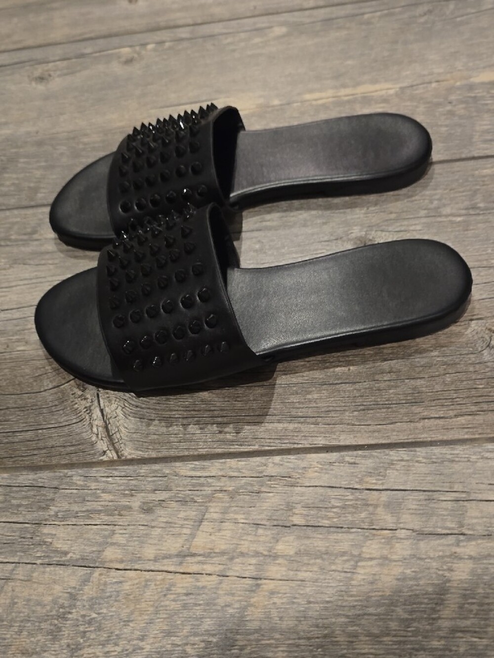 Studded Black Slide Sandals - Picture 4 of 4
